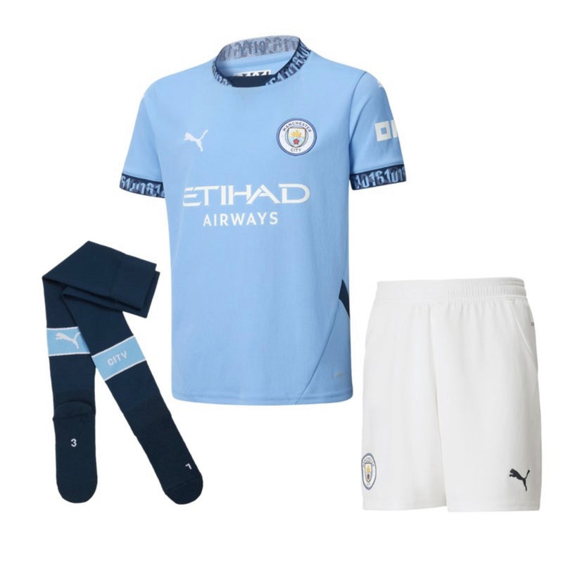 T-shirt e Pantaloncini per Bambino Manchester City Home 24/25 - Con Calzettoni