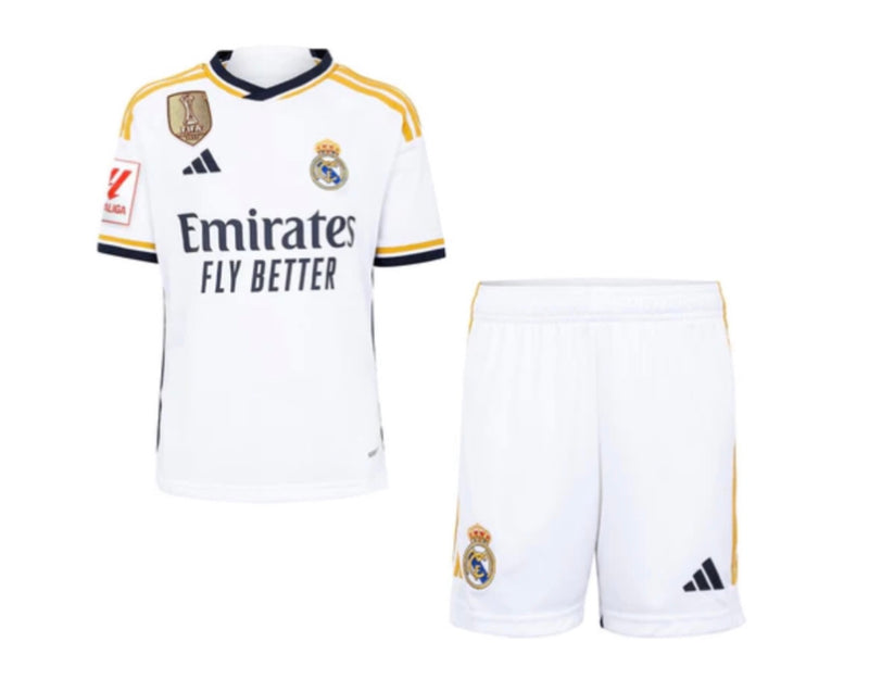 T-shirt e Pantaloncini Bambino Real Madrid Home 23/24 - Patch La Liga + CWC